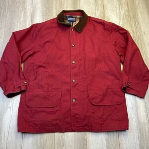 Lands End Chore Jacket Mens 2XL Red Barn Coat Button Up Corduroy Trim Canvas